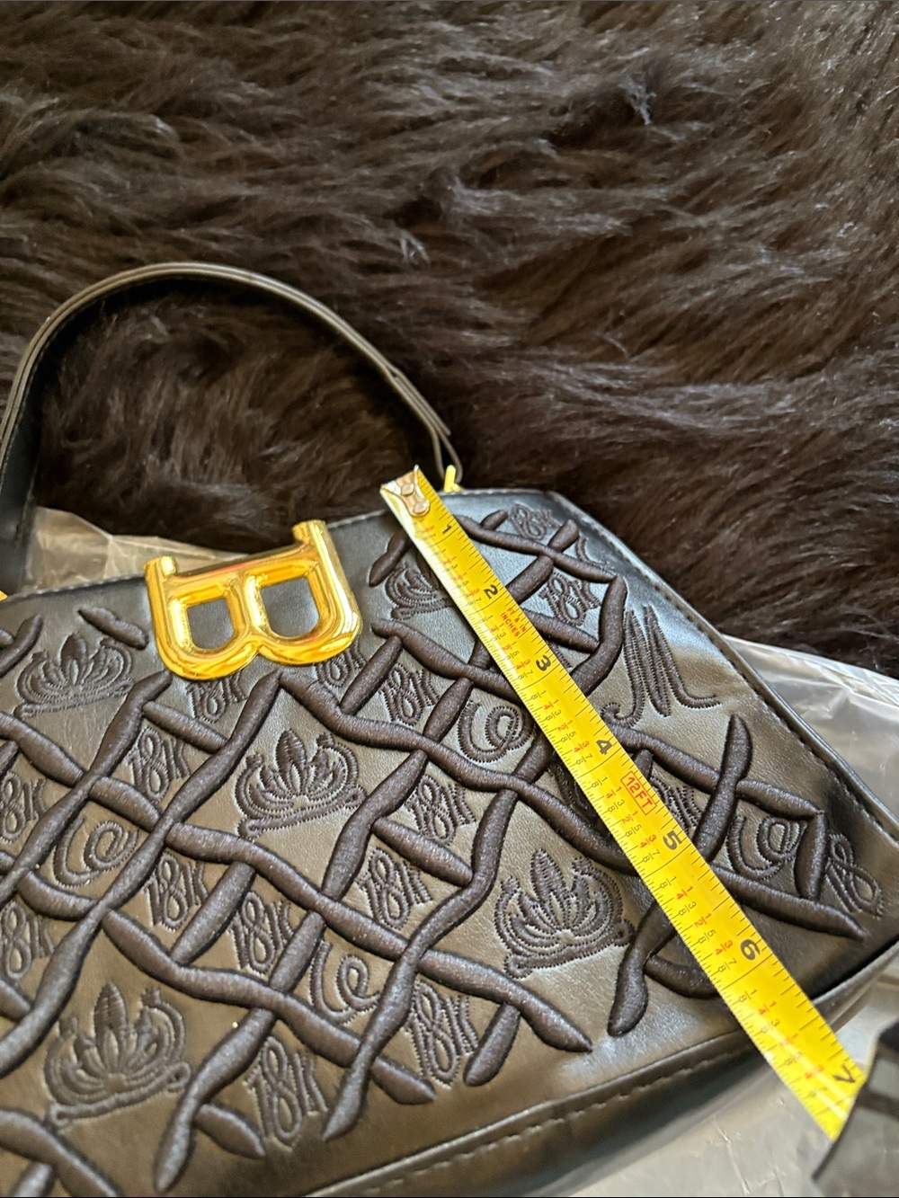 Black Embossed Shoulder Bag with Gold Hardware - Picture 7 of 8